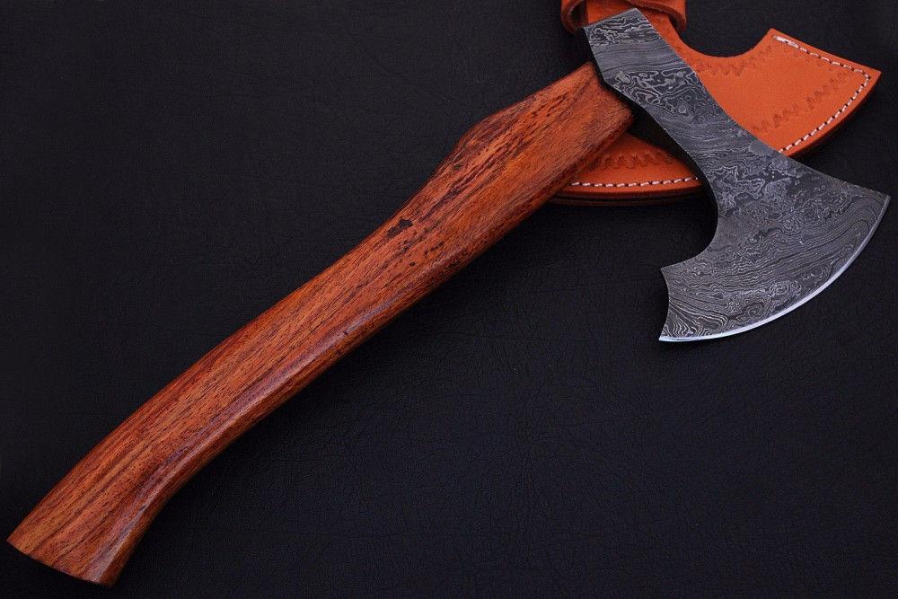 Hand Forged Damascus Steel Hawk Tomahawk Axe – Viking Style Ash Wood Handle