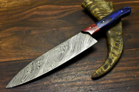 Hand Forged Damascus Steel Hunting & Chef Knife – 12.9" Blade with Hardwood Handle