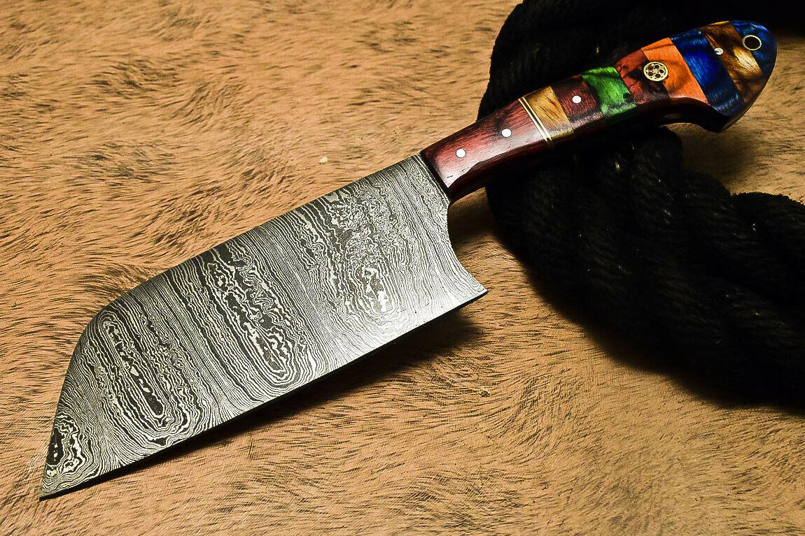 Hand Forged Damascus Steel Hunting Clever Chopper Chef Knife – Hard Wood Handle, 10.6"