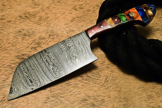 Hand Forged Damascus Steel Hunting Clever Chopper Chef Knife – Hard Wood Handle, 10.6"