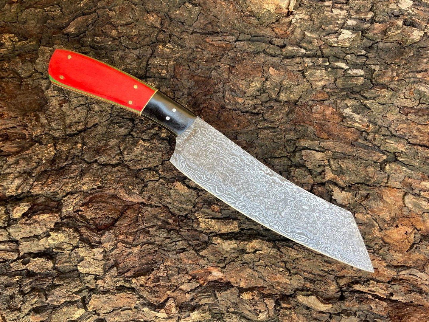 Hand Forged Damascus Steel Kitchen Cleaver Knife – Custom Cutting & Chopping Wood Handle