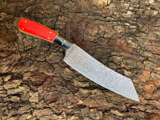 Hand Forged Damascus Steel Kitchen Cleaver Knife – Custom Cutting & Chopping Wood Handle