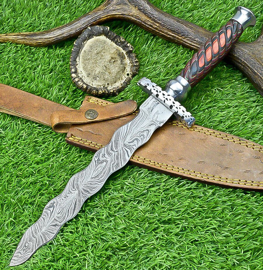 Hand Forged Damascus Steel Kris Dagger with Hardwood Handle