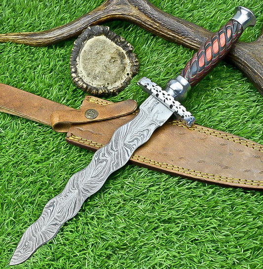 Hand Forged Damascus Steel Kris Dagger with Hardwood Handle