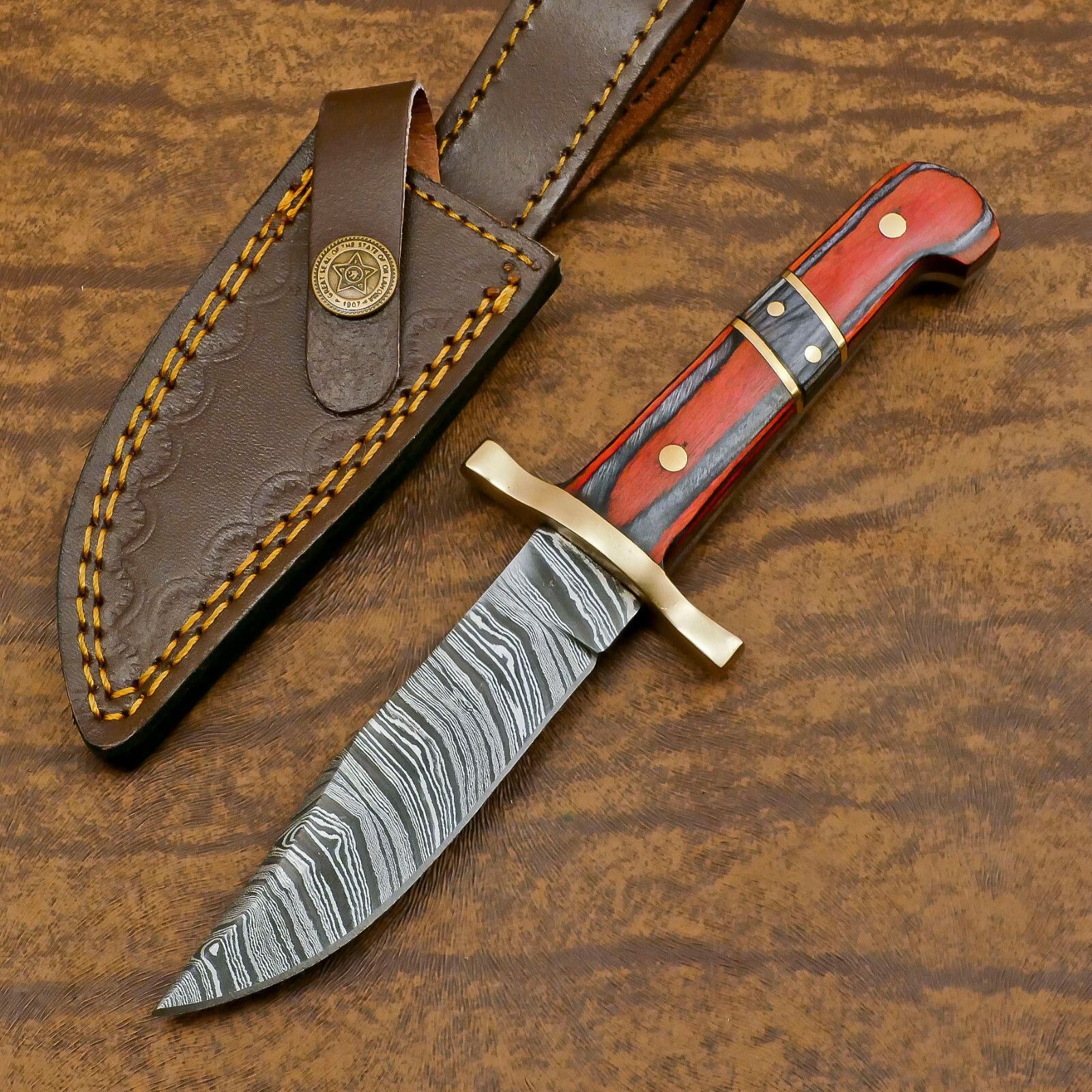 Hand Forged Damascus Steel Skinner Knife with Pakka Wood Handle – Custom Hunting & Sport Blade