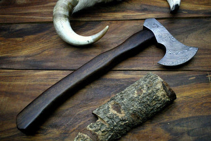 Hand Forged Damascus Steel Tomahawk Axe with Rosewood Handle – Hawk Style