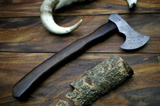 Hand Forged Damascus Steel Tomahawk Axe with Rosewood Handle – Hawk Style