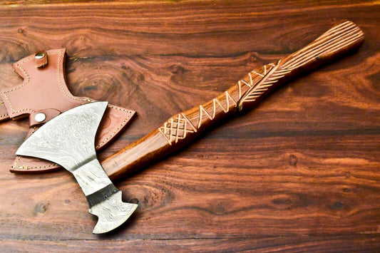 Hand Forged Damascus Steel Viking Tomahawk Axe with Rosewood Handle