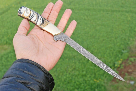 Hand Forged Fillet Knife Damascus Fillet Knife with Resin & Brass Handle 