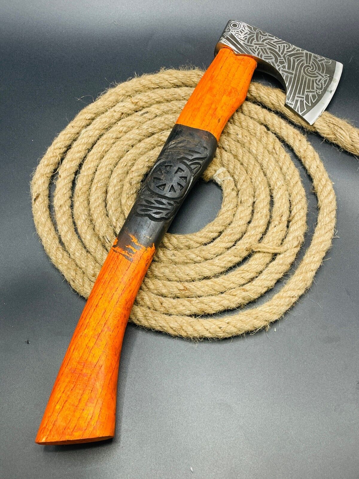 Hand Forged High Carbon Steel Axe Viking Axe with Wooden Handle & Leather Sheath