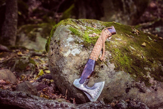 Hand Forged High Carbon Steel Axe Viking Throwing Axe with Ash Wood Handle & Sheath