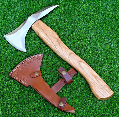 Hand Forged High Carbon Steel Axe Viking Throwing Axe with Wooden Handle & Sheath