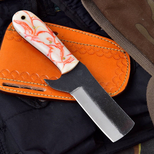 Hand Forged Horse File Steel Knife With Resin Handle & Sheath Custom Bull Cutter Knife