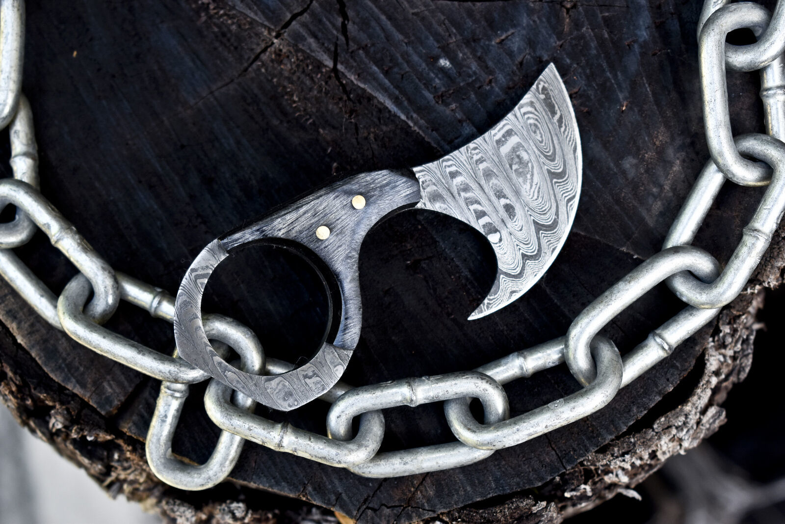 Hand Forged Ladder Damascus Skinner Knife with Hard Wood Handle for Camping