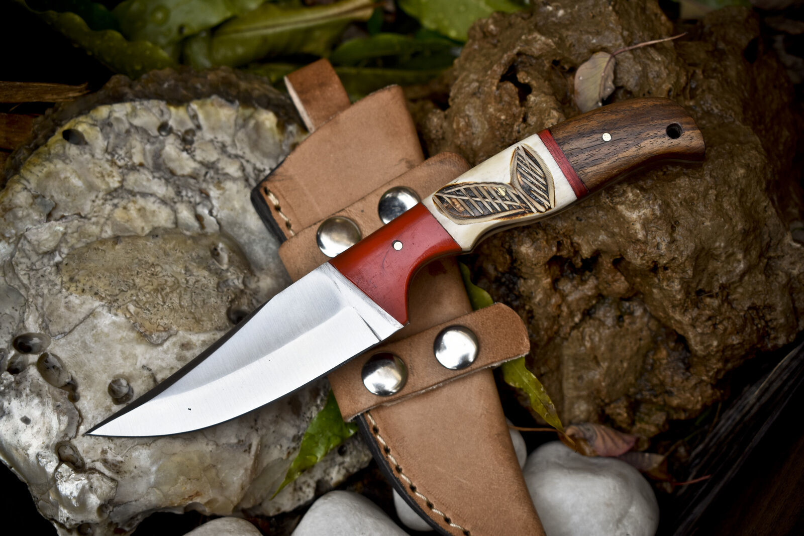 Hand Forged Skinner Knife – AUS-8 Steel Blade with Bone & Wood Handle