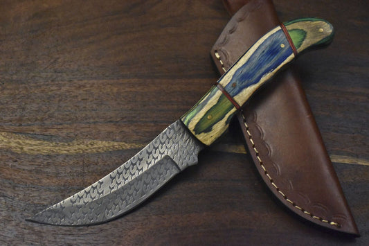 Hand Forged Skinner Knife – AUS-8 Steel, Hard Wood Handle with Wooden Bolster, 10" Hiking Knife