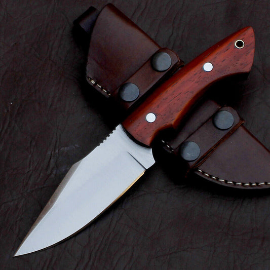 Hand Forged Skinner Knife | D2 Tool Steel Fixed Blade Hunting Knife with Leather Sheath
