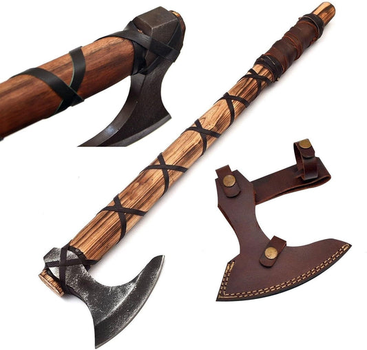 Hand Forged Steel Axe Viking Axe for Sale with Ash Wood Handle & Leather Sheath