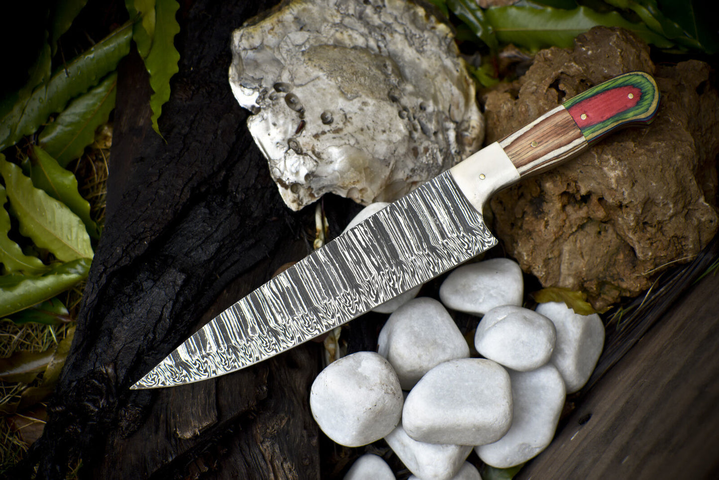 Hand Forged Twist Damascus Chef Knife with Hard Wood Handle – Tactical & Rare