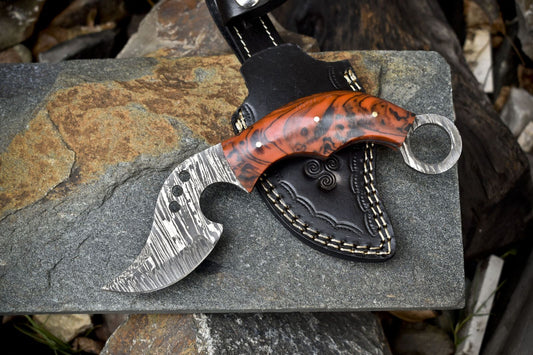 Hand Forged Twist Damascus Skinner Knife Micarta Handle Fishing Blade