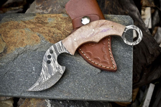 Hand Forged Twist Damascus Skinner Knife with Micarta Handle – Hunter’s Gift