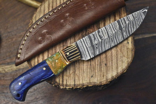 Hand Forged Twist Damascus Skinner Knife with Mixed Material Handle for Survival and Hunting