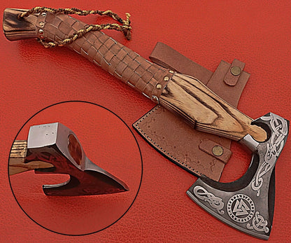 Hand Forged Viking Axe Etched Carbon Steel Engraved Axe 17.5-Inch