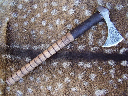 Hand Forged Viking Axe Steel Bearded Hatchet & Tactical Bushcraft Hatchet with Hardened Edge