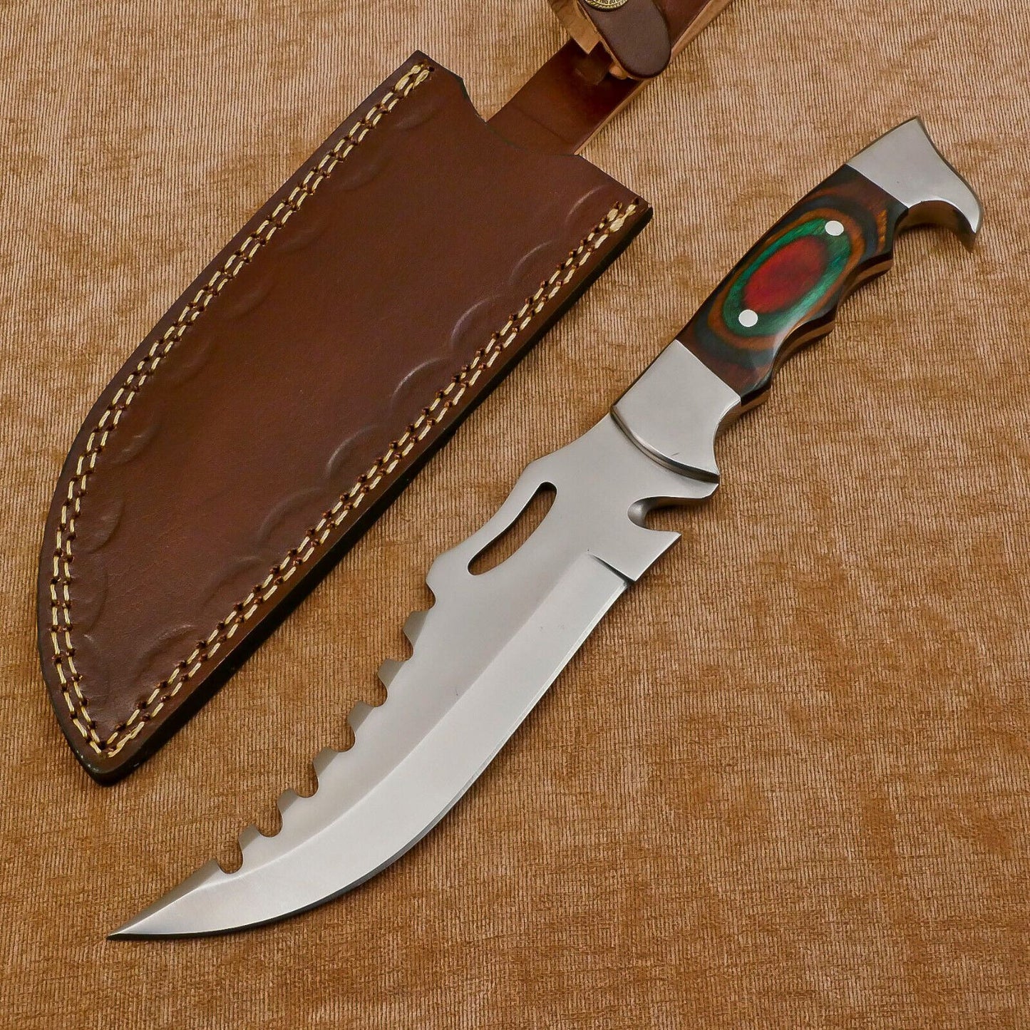 Hand Made D2 Steel Full Tang Bowie Hunting Knife – Steel Guard, Premium Blade