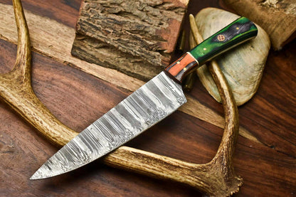  Hand Made Damascus Chef Knife Full Tang Damascus Steel Blade with PakkaWood Handle