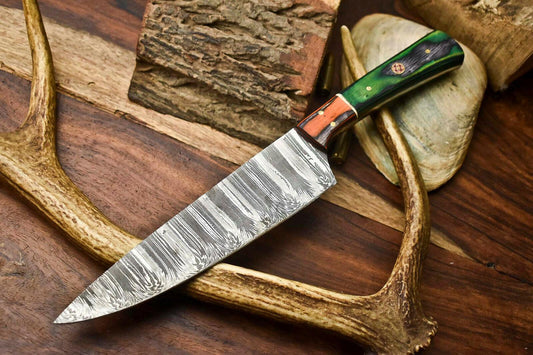  Hand Made Damascus Chef Knife Full Tang Damascus Steel Blade with PakkaWood Handle
