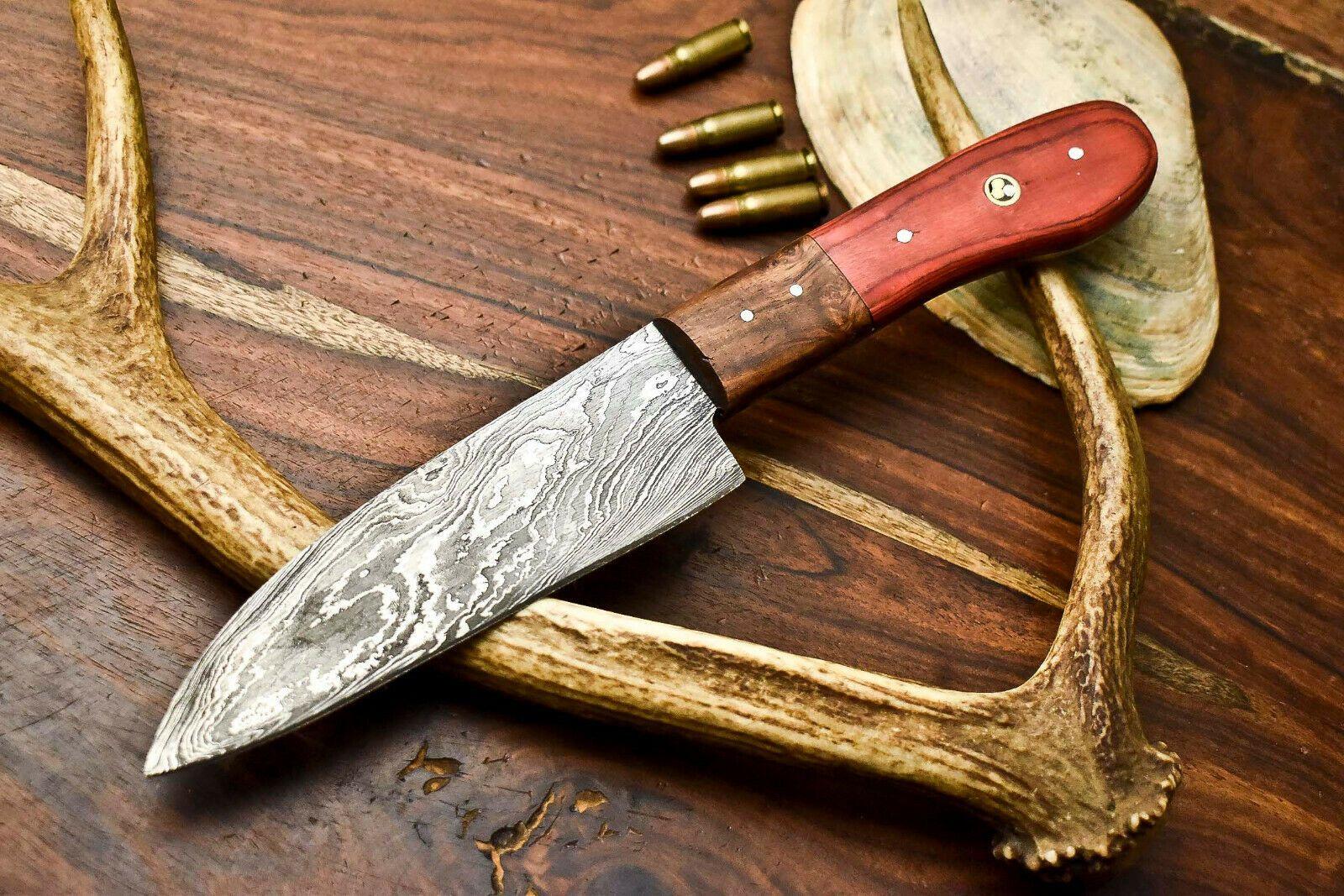 Hand Made Damascus Steel Blade Chef Kitchen Full Tang Knife  With Hardwood Handle 