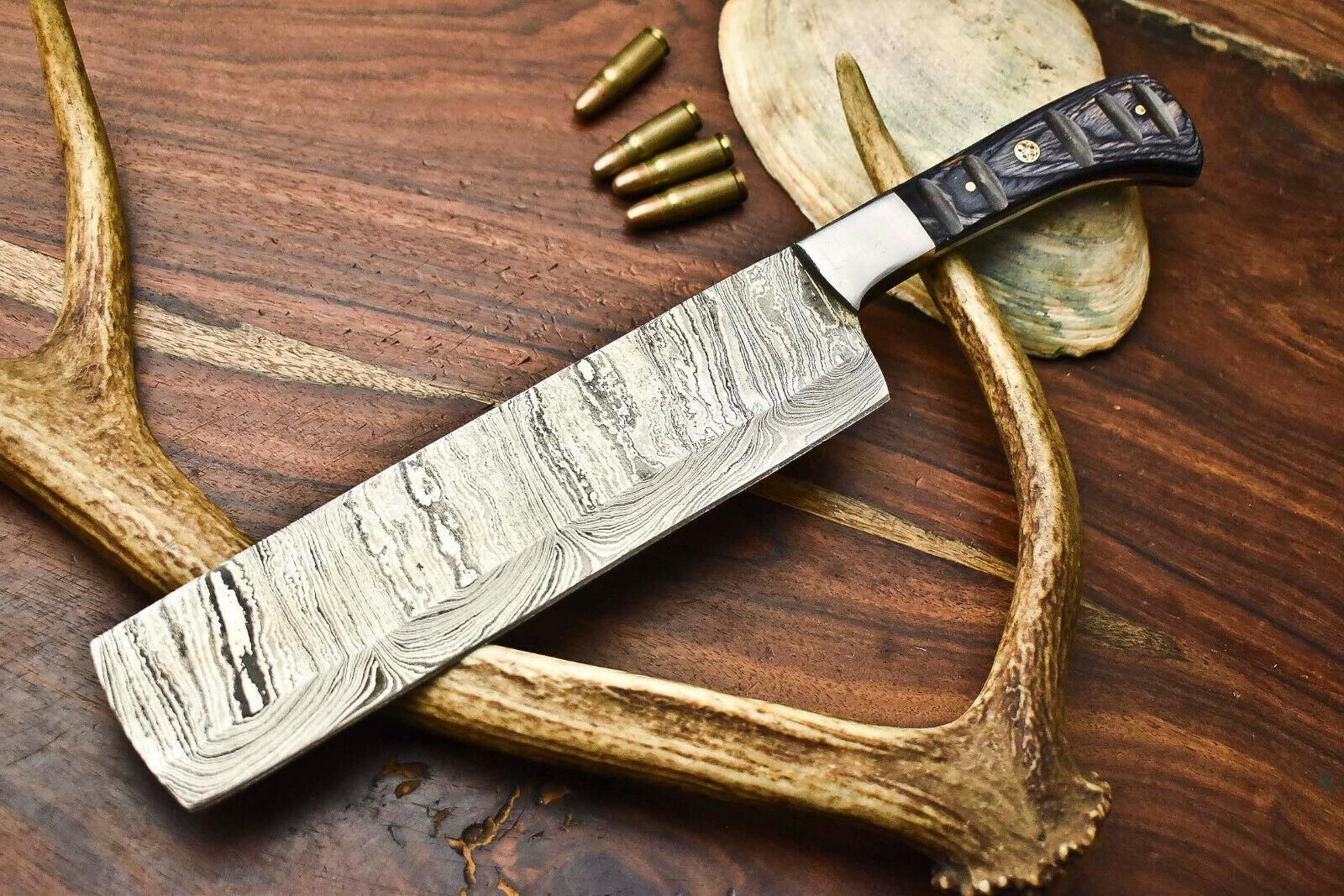 Hand Made Damascus Steel Blade Chef Kitchen Full Tang Knife with Pakkawood Handle 