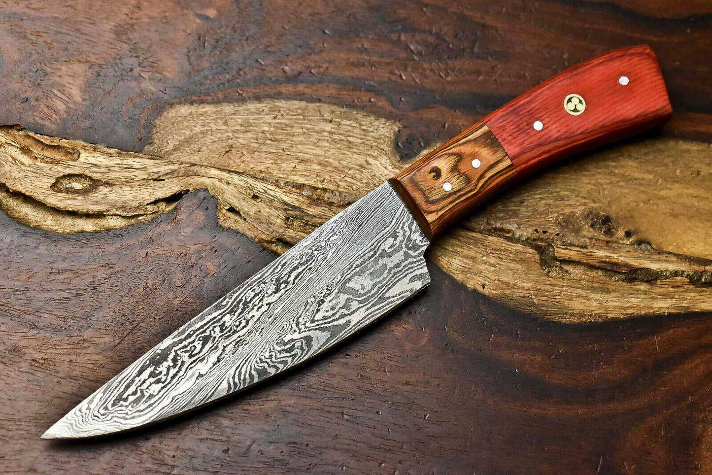 Hand Made Damascus Steel Blade Chef Kitchen Full Tang Knife with Wood Handle 