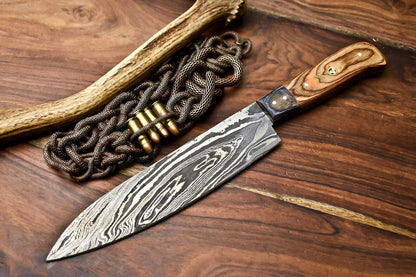 Hand Made Damascus Steel Blade Chef Knife Full Tang Kitchen Knife With  Wood Handle