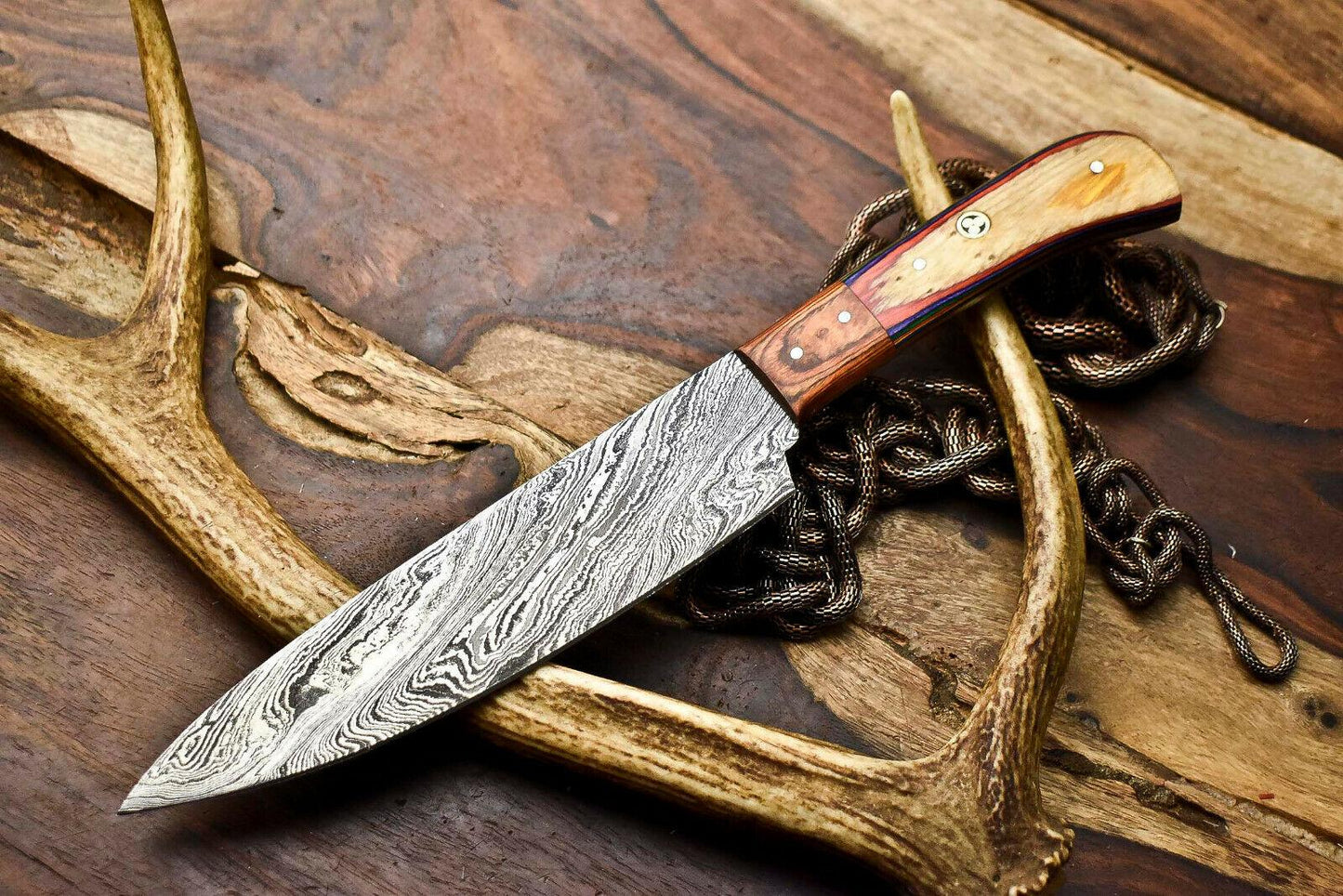 Hand Made Damascus Steel Chef Kitchen Knife  Full Tang Hardwood Handle