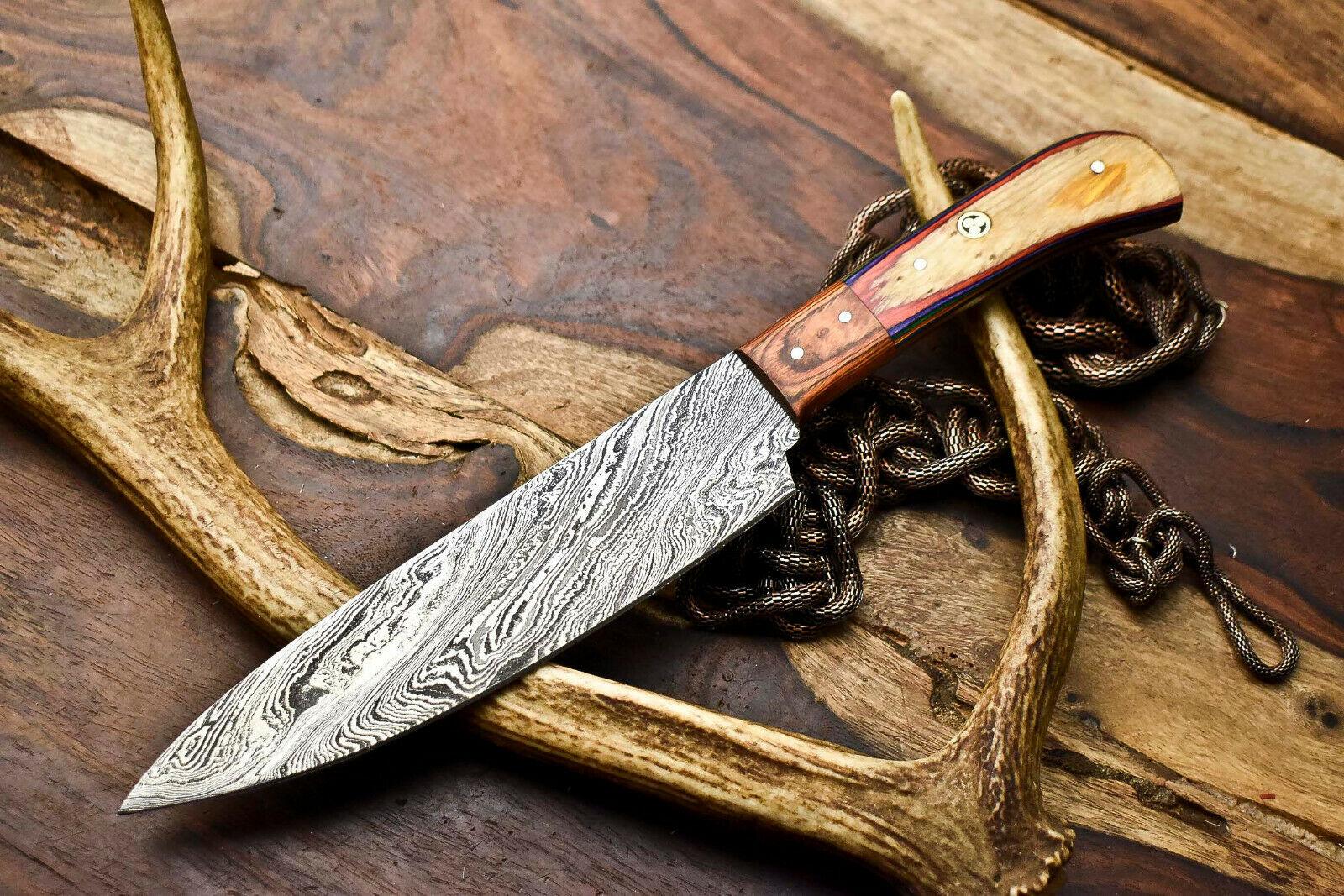 Hand Made Damascus Steel Chef Kitchen Knife  Full Tang Hardwood Handle