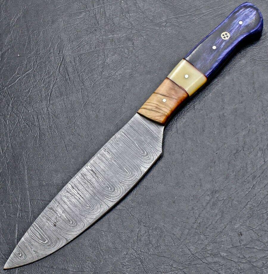  Hand Made Damascus Steel Chef Kitchen Knife with Wood Handle Damascus chef knife 