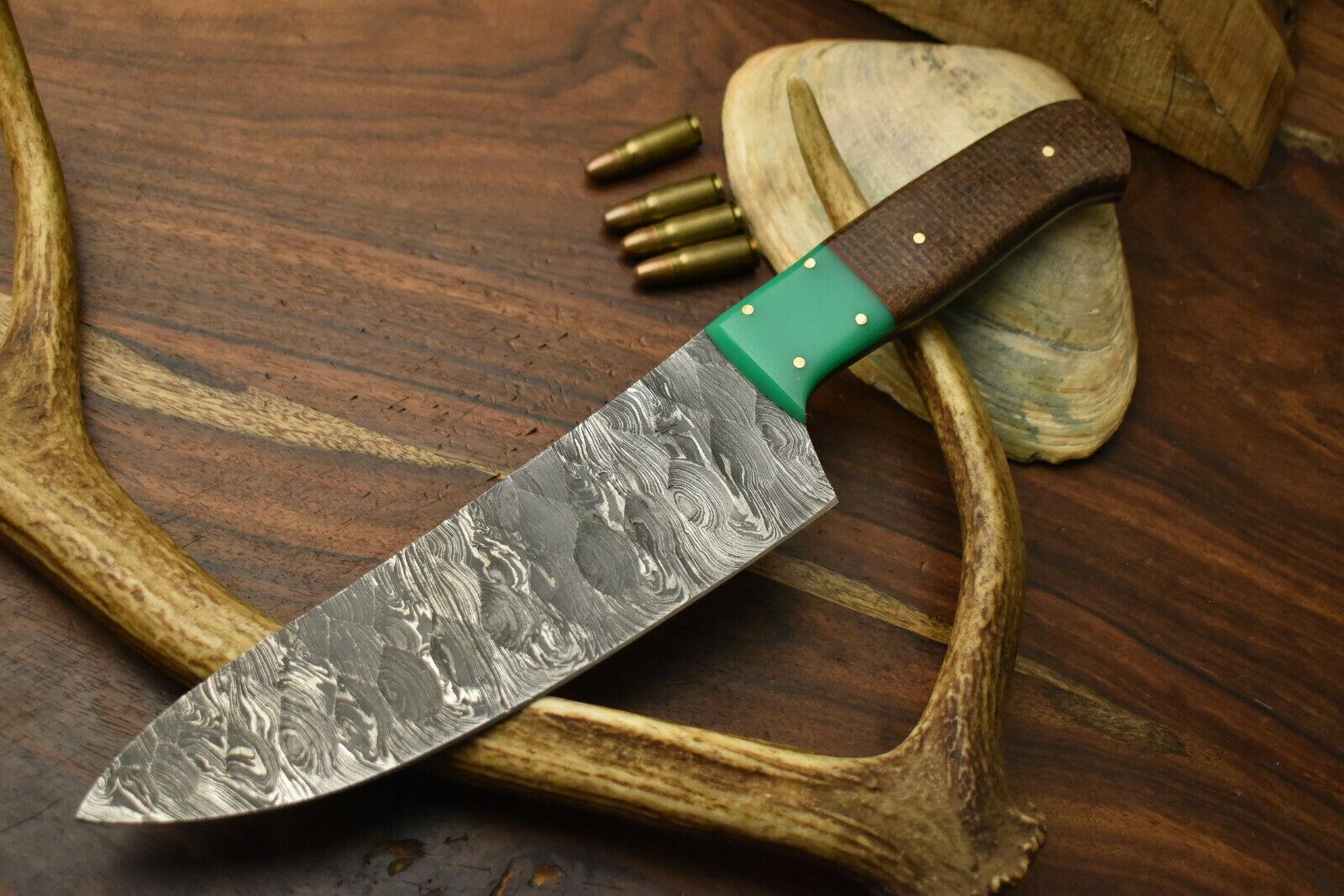 Hand Made Damascus Steel Chef Knife  Full Tang Damascus Knife with Wood Handle