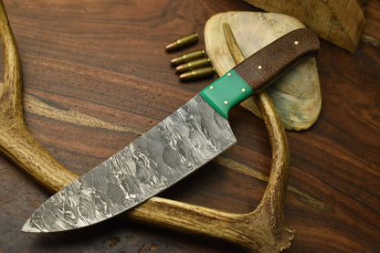 Hand Made Damascus Steel Chef Knife  Full Tang Damascus Knife with Wood Handle