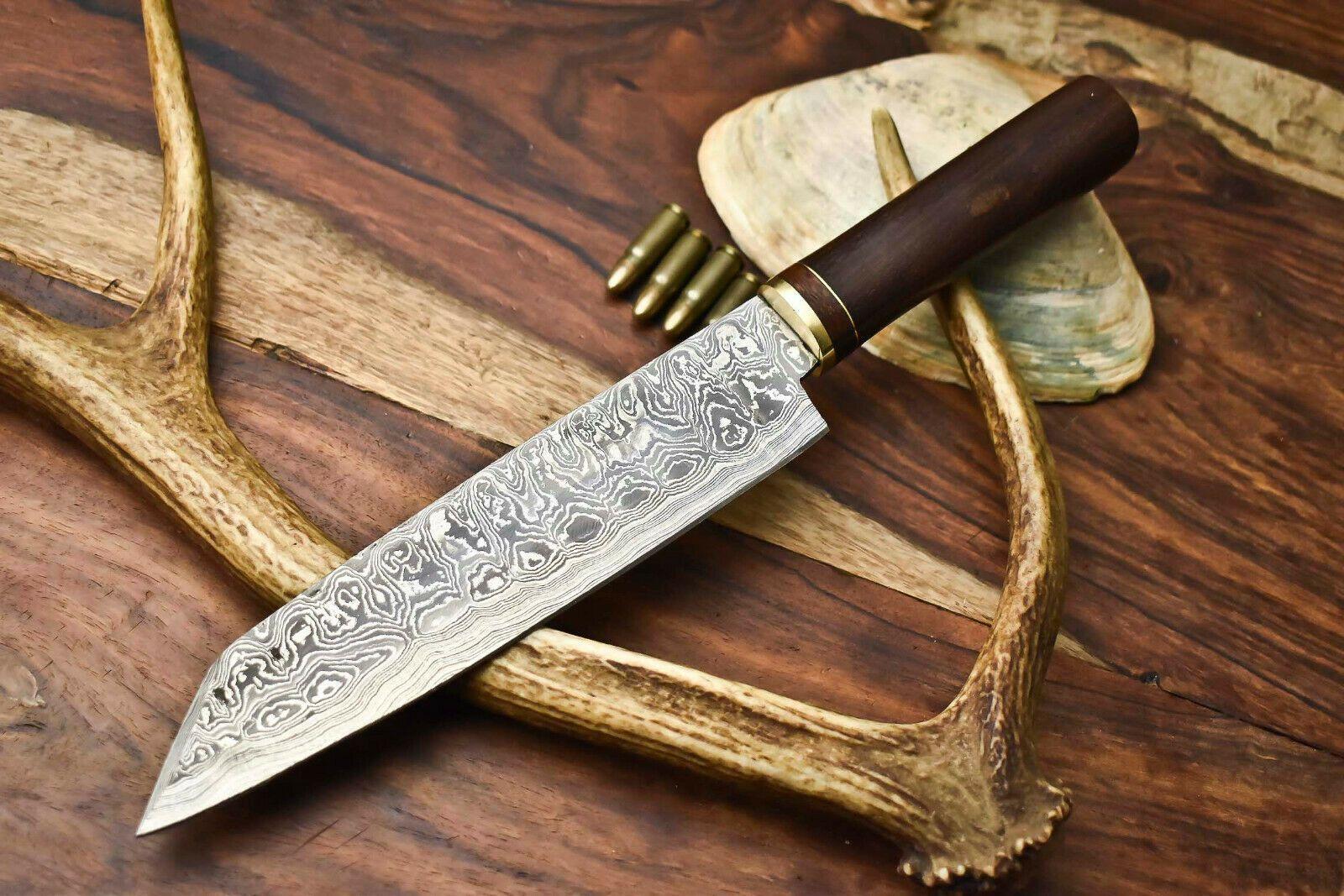 Hand Made Damascus Steel Chef Knife with Hard Wood Handle Professional Kitchen Blade