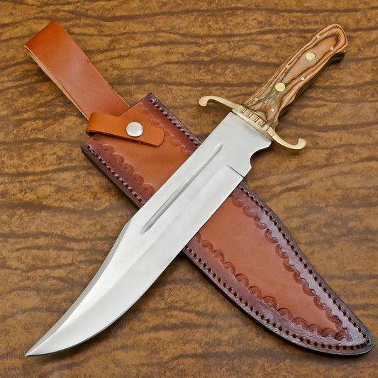 Handcrafted 12-Inch D2 Steel Full Tang Bowie Hunting Knife – Pakka Wood Handle