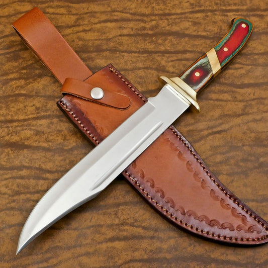 Handcrafted 12-Inch D2 Steel Full Tang Bowie Hunting Knife with Pakka Wood Handle