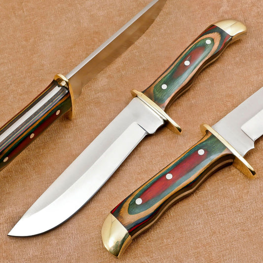 Handcrafted 12" D2 Clip Point Full Tang Bowie Hunting Knife with Sheath and wood handle