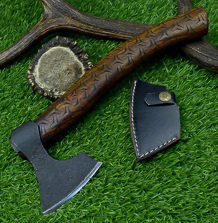 Handcrafted Carbon Steel Axe Viking Bearded Axe with Wood Handle & Leather Sheath 