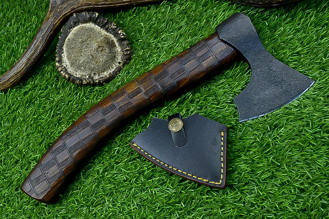 Handcrafted Carbon Steel Axe Viking Tomahawk Axe with Rose Wood Handle and Sheath