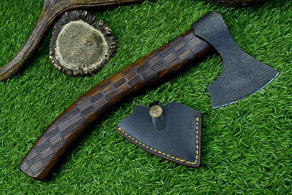 Handcrafted Carbon Steel Axe Viking Tomahawk Axe with Rose Wood Handle and Sheath