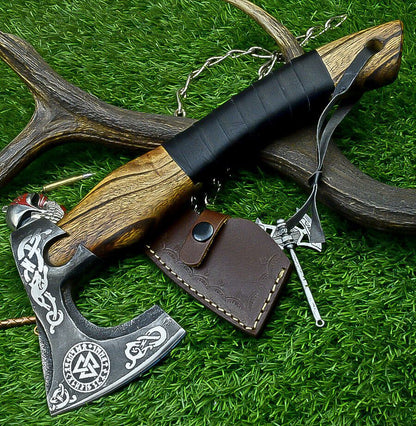 Handcrafted Carbon Steel Axe Viking Tomahawk Axe with Rosewood Handle & Sheath 