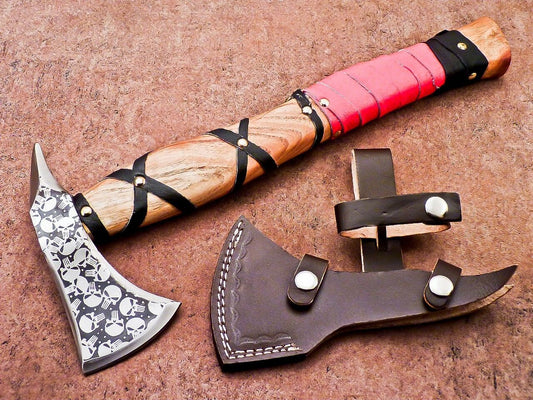 Handcrafted Carbon Steel Viking Axe – 14.5-Inch Bearded Camping Tomahawk
