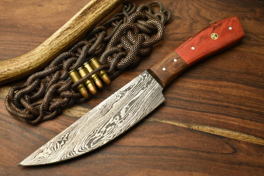 Handcrafted Full Tang Damascus Steel Chef Knife with Hardwood Handle